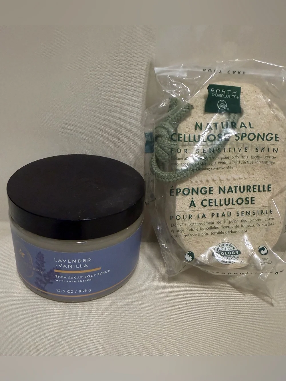 Bath & Body Lavender + Vanilla Shea Sugar Body Scrub with Cellulose Sponge